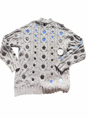 STAUD Beehive Mirrored Cable Knit Sweater Heather Grey NWT Large Festival